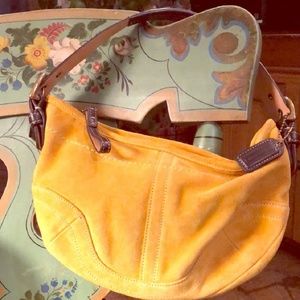 Small yellow suede Coach purse